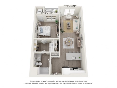 1 bed 1 bath 718 Sq. Ft. A1 floor plan at Enclave Crystal Lake, Illinois, 60014